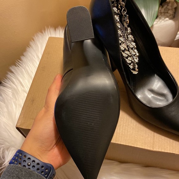 Steve Madden Womens Zippy Bell-Heel Chaine Black Leather 8M - Picture 6 of 7